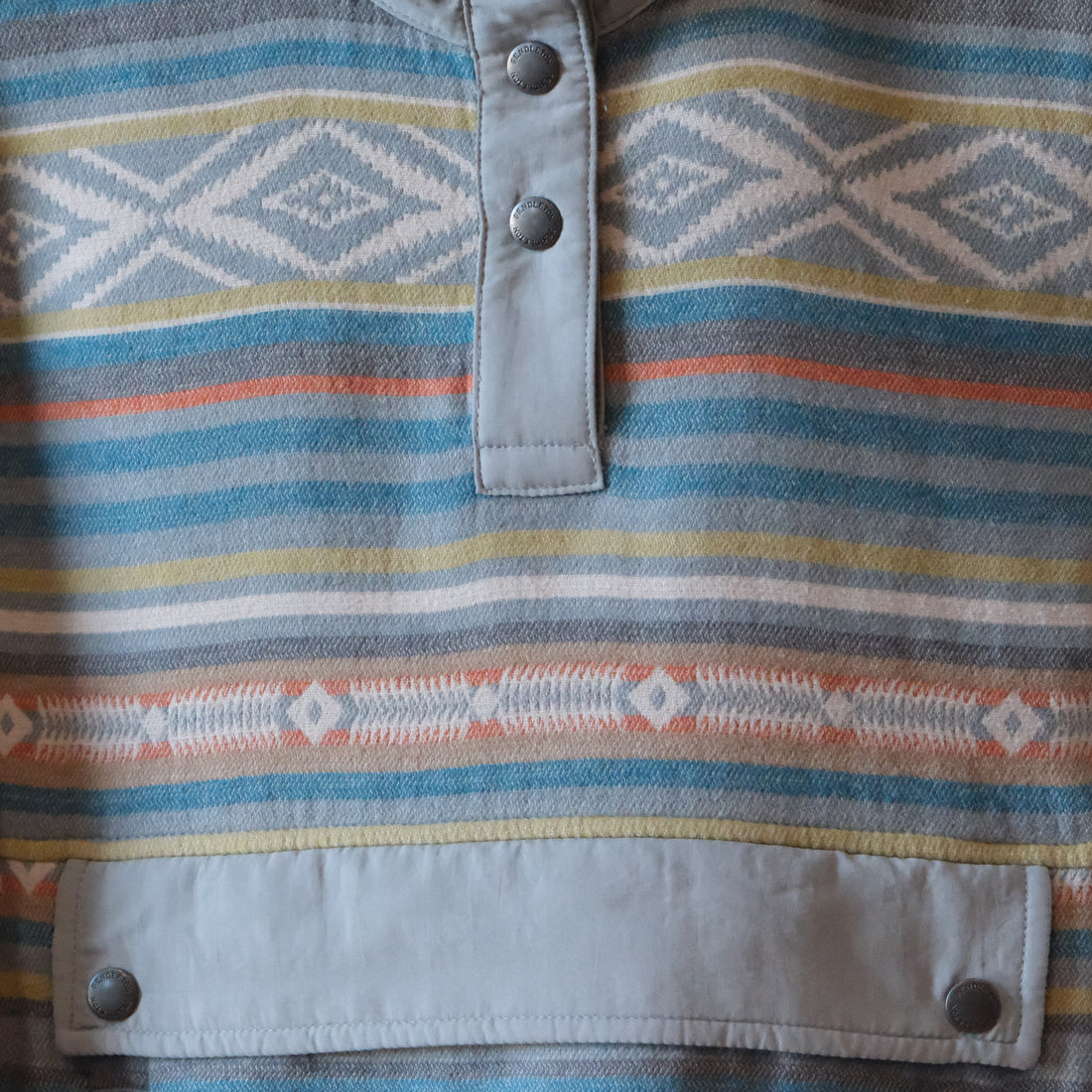 Pendleton Women’s Double Soft Half-Snap Pullover in teal multi stripe cotton chamois