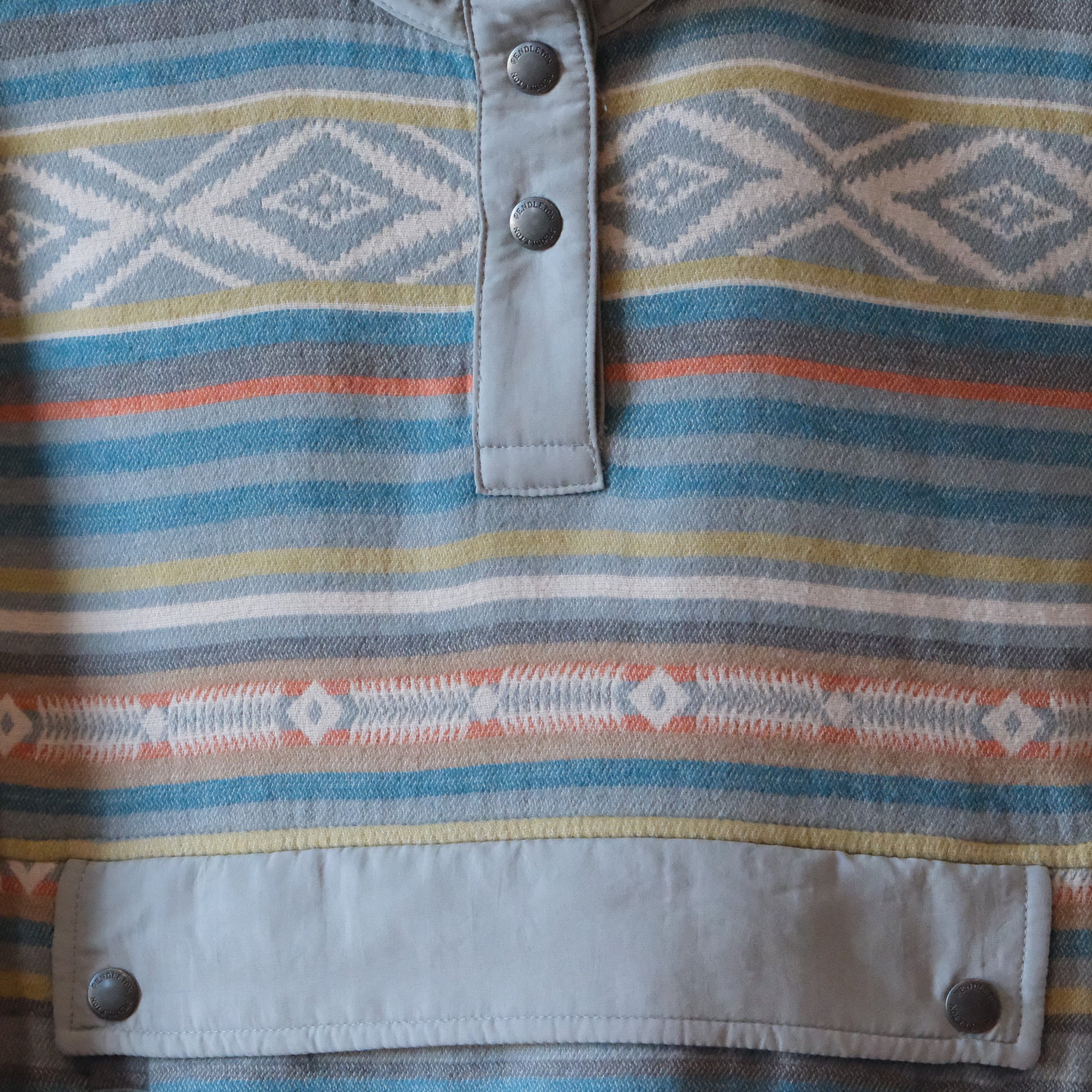 Pendleton Women’s Double Soft Half-Snap Pullover in teal multi stripe cotton chamois