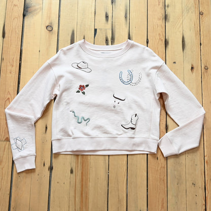 Pendleton Ladies Soft Rose French terry pullover with Western graphic detailing