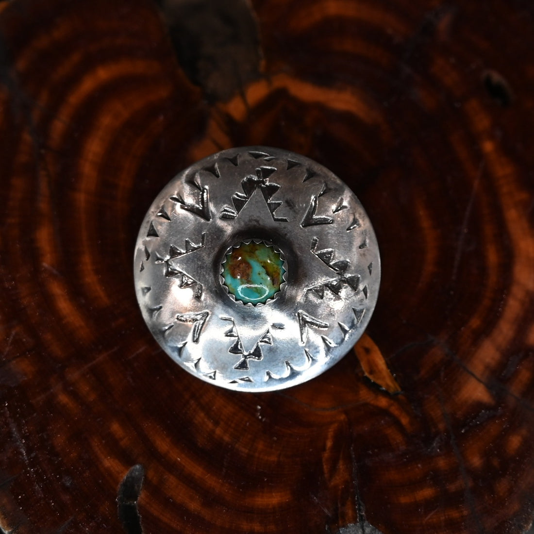 Calico Rose Tendoy sterling silver ponytail cuff with 8mm Kingman turquoise stone, handmade in Montana
