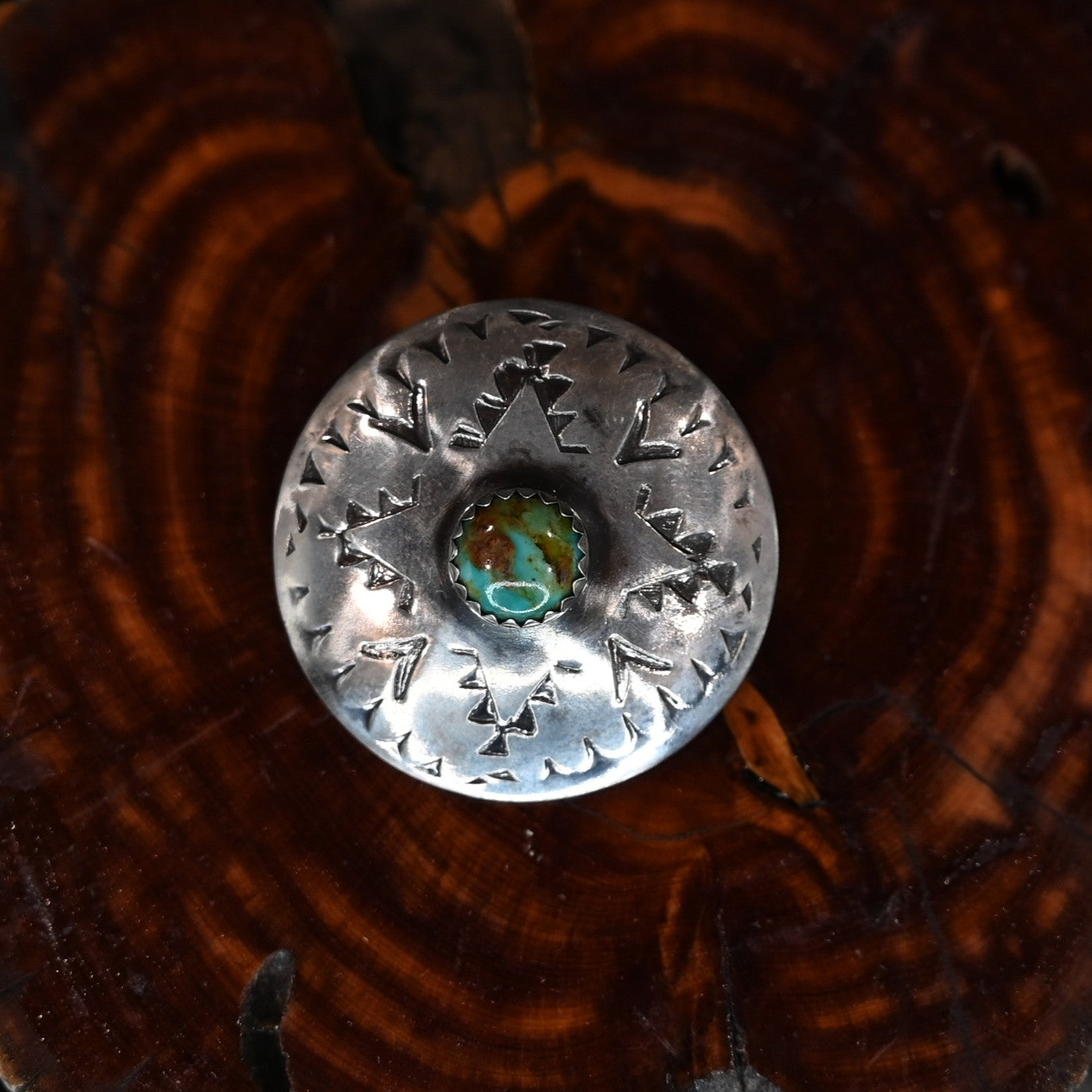 Calico Rose Tendoy sterling silver ponytail cuff with 8mm Kingman turquoise stone, handmade in Montana