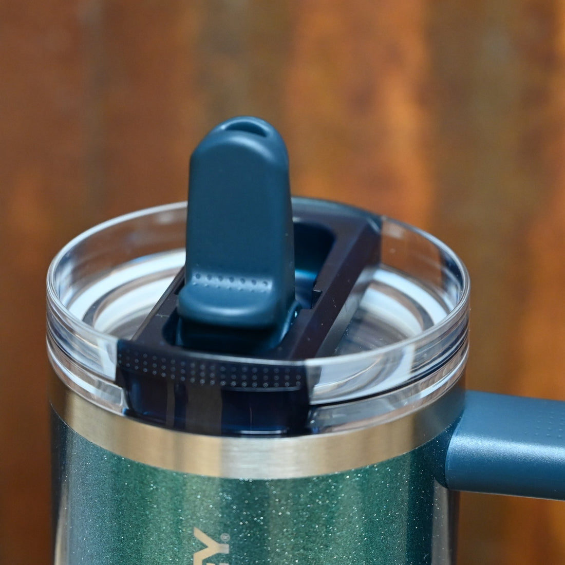 Stanley Quencher ProTour Flip Straw Tumbler 14 oz in Ponderosa Shimmer blue with flip straw lid and textured handle