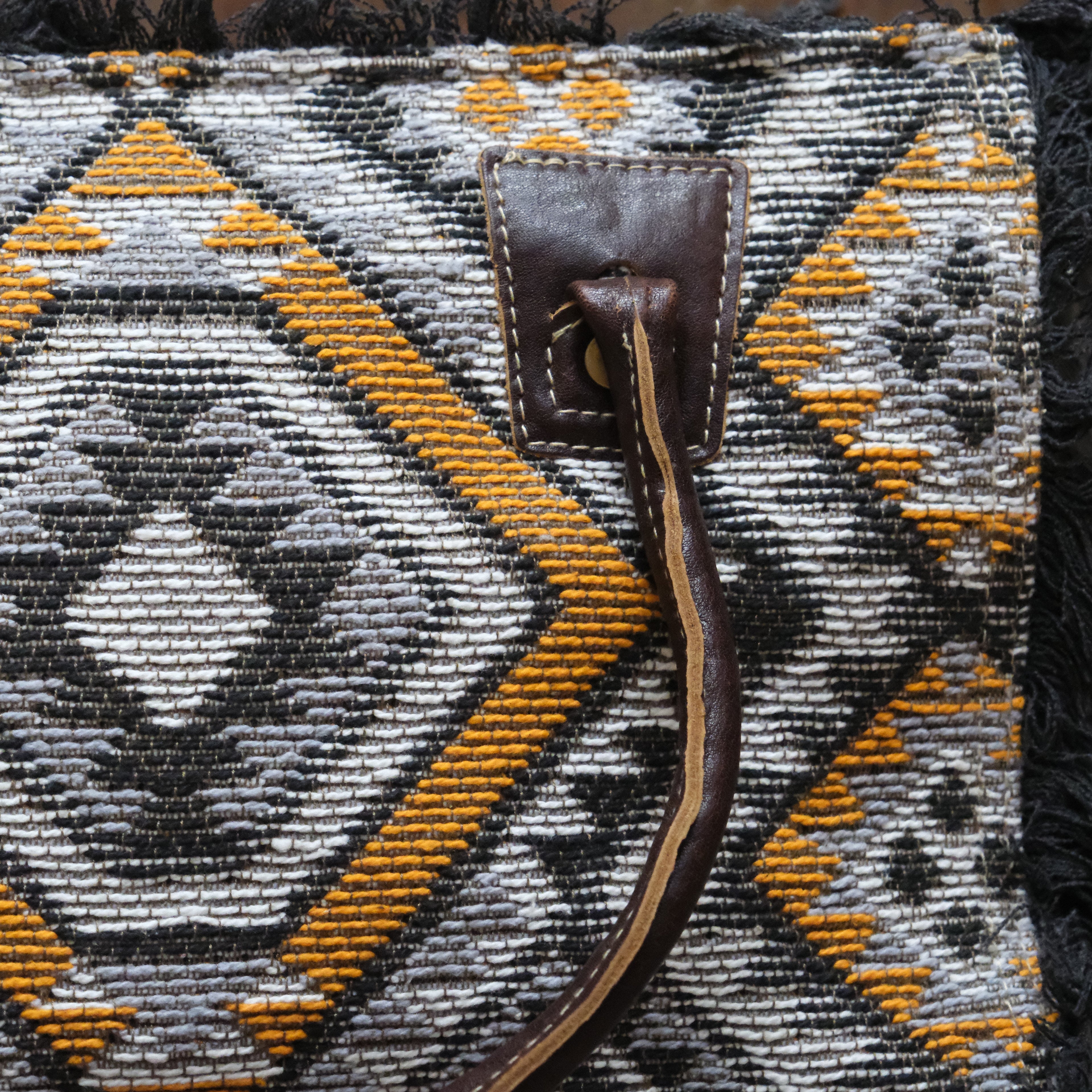 Myra Orange Affairs printed canvas small crossbody bag with leather trim and adjustable strap