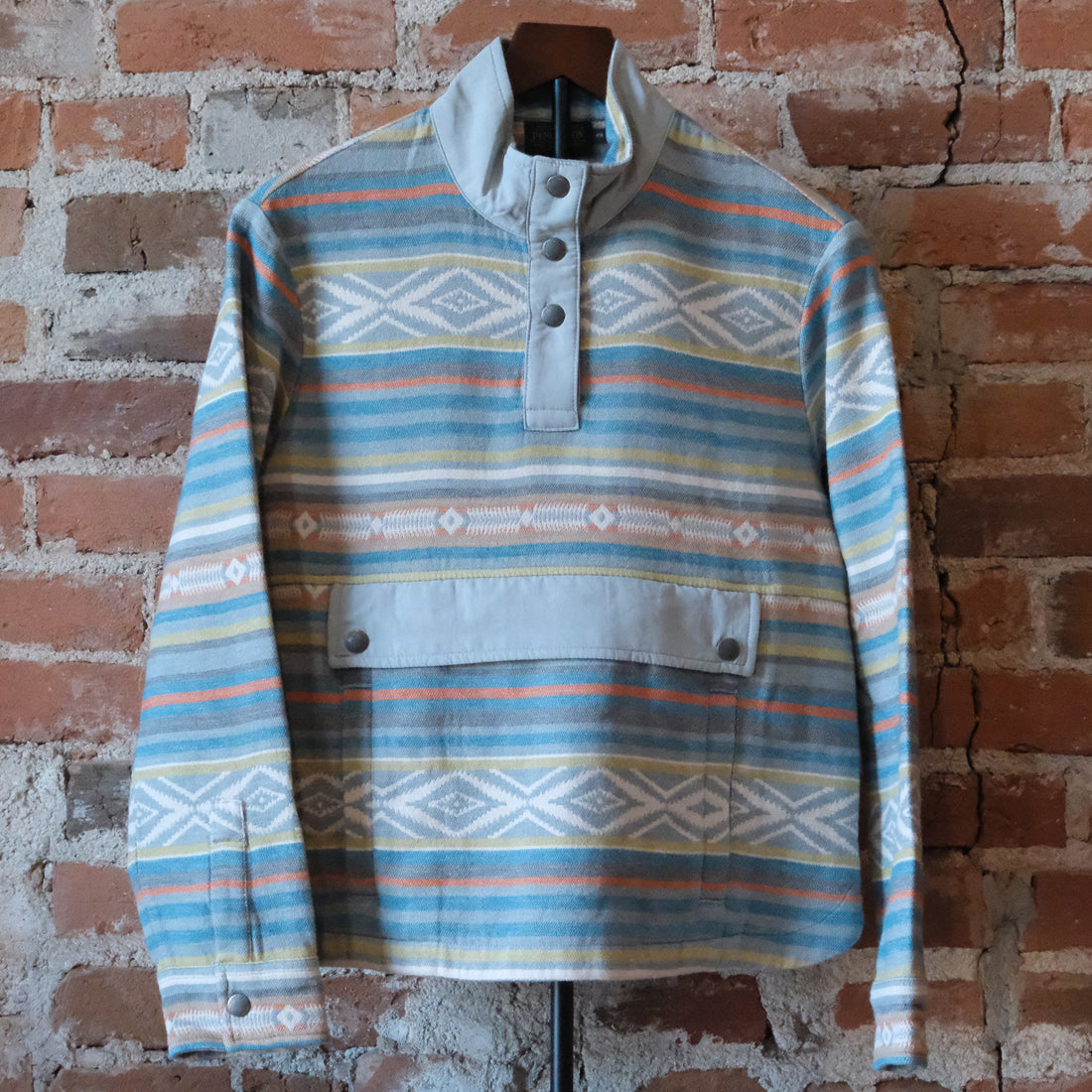 Pendleton Women’s Double Soft Half-Snap Pullover in teal multi stripe cotton chamois