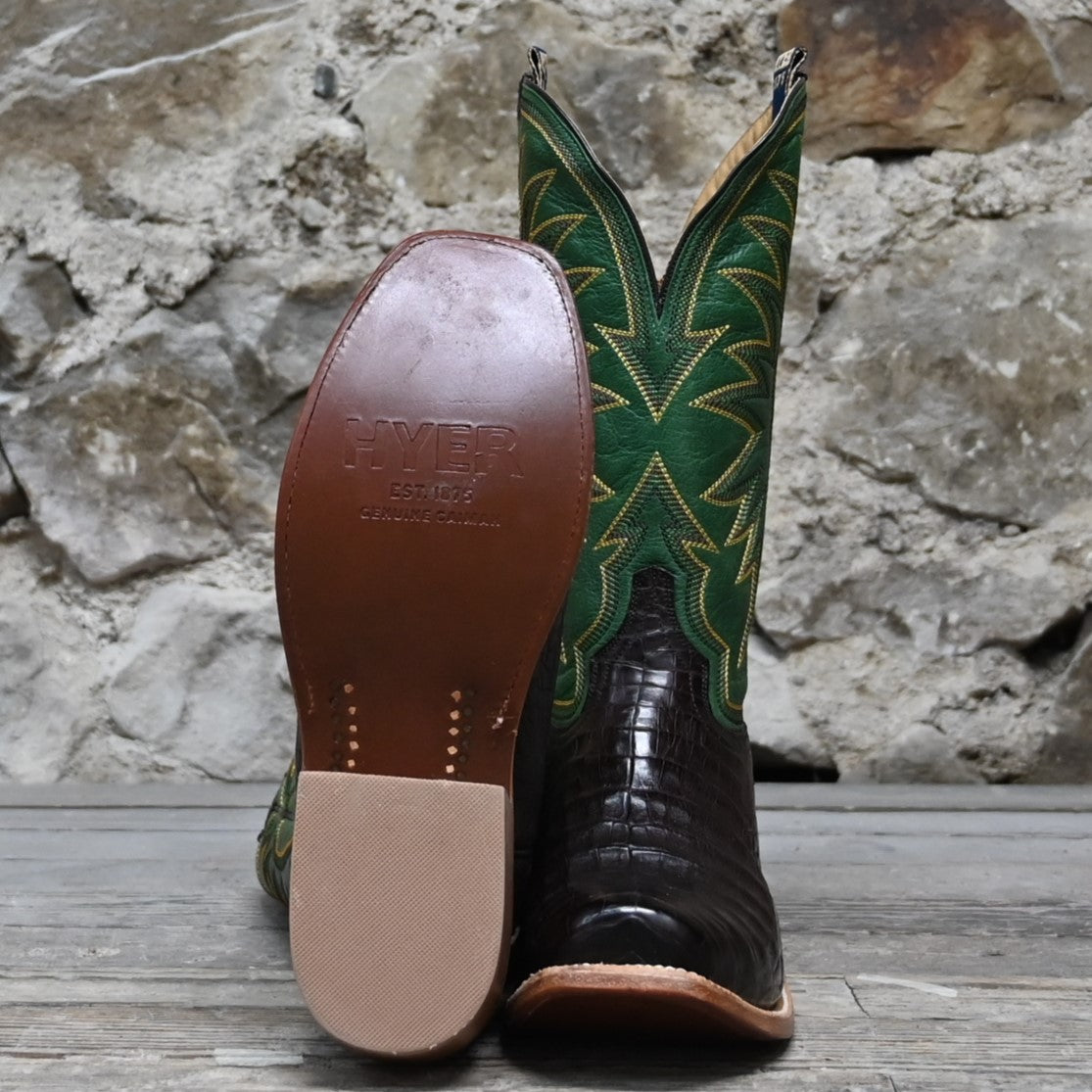 Hyer SPEARVILLE 13" Grass Green Top with Coffee Matte Belly Caiman Vamp