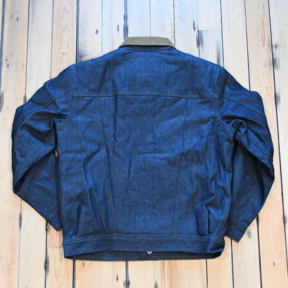 Filson × Wrangler Two-Tone Denim Work Jacket in indigo with corduroy collar and fleece-lined interior
