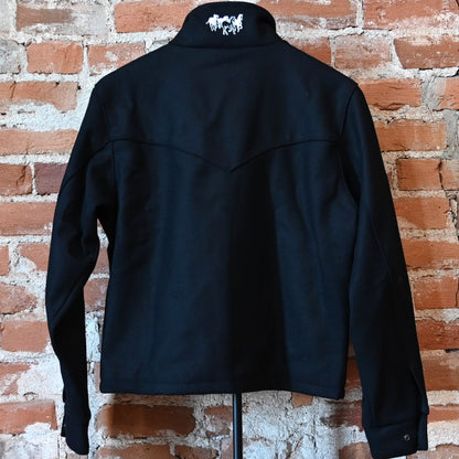 Schaefer ladies black wool arena jacket with Western yoke and two-way zipper