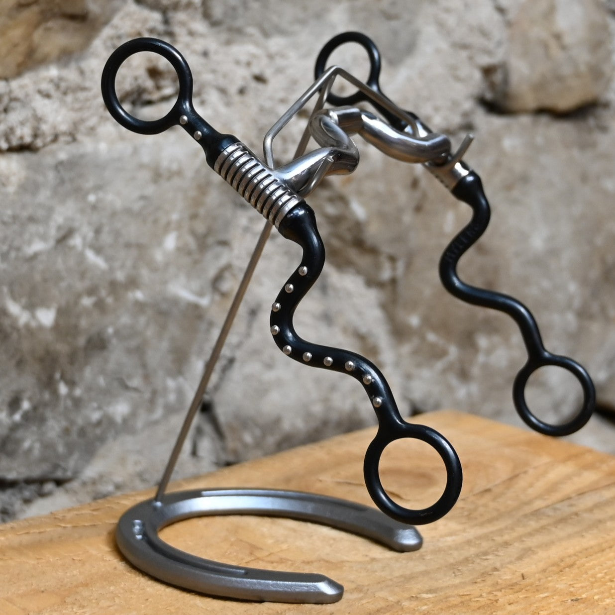 Myler Black Steel Seven Shank bit with MB 43LP narrow low-ported barrel mouthpiece and copper inlay