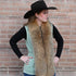View of Double D Ranch Hondo Vest – Desert Yucca goat suede vest with faux fur trim and functional pockets for a Western-inspired design