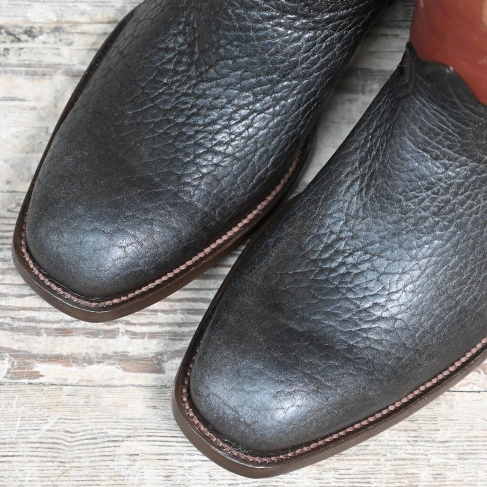 Nutted Calf Tobacco Bison Town Boot on Custom &quot;Cowboy&quot; Last view of toe