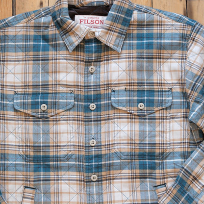 Filson Insulated Flannel Jac-Shirt in Teal and Khaki Plaid.