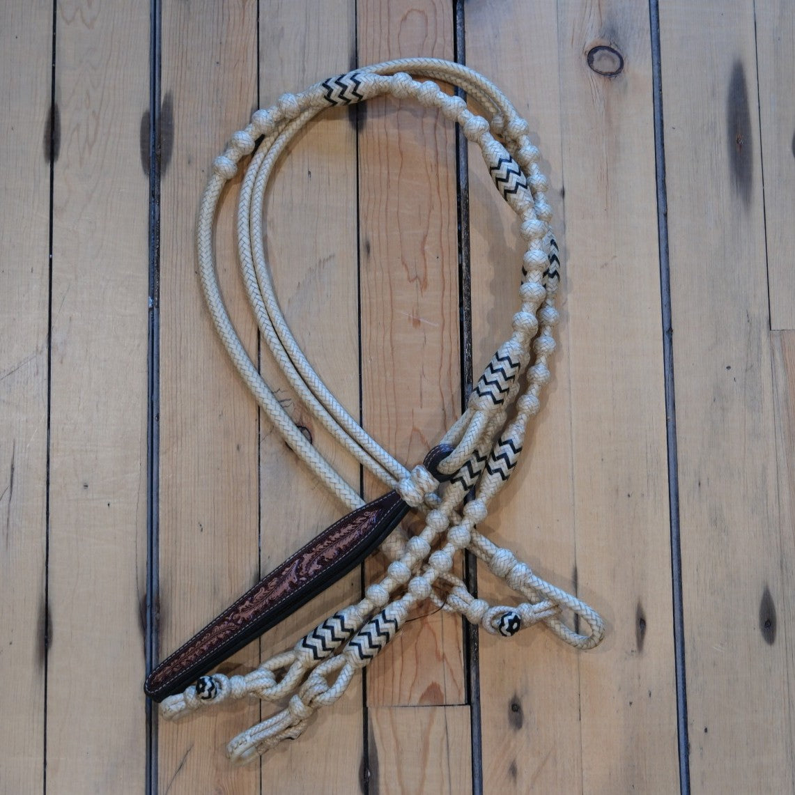 Traditional Rawhide 110" 12 Plait Romel Reins - Natural with Accents