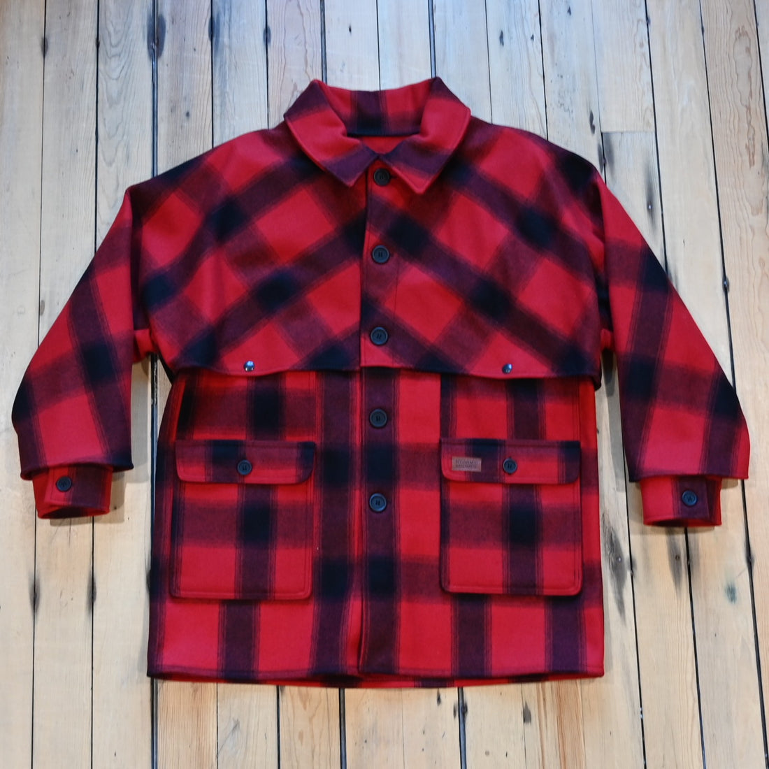 Stormy Kromer Double Mackinaw Coat red black plaid front view