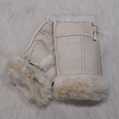 Morris Kaye beige shearling rabbit fur texting gloves