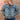 View of Schaefer ladies vintage-wash denim jacket with leather collar and flannel-lined sleeves