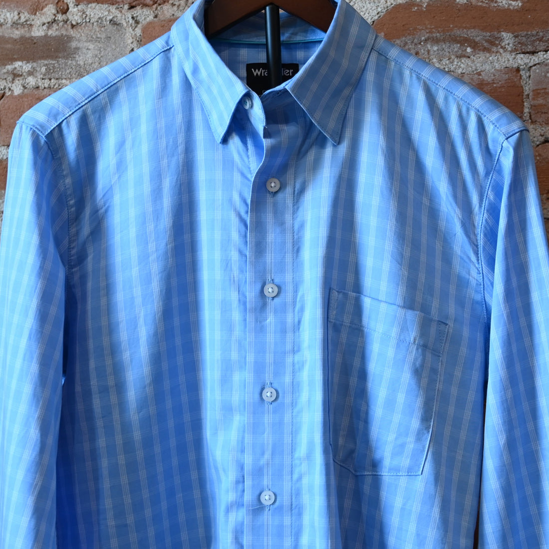 Wrangler Cody Johnson Sky Checks button-down shirt in French blue check pattern