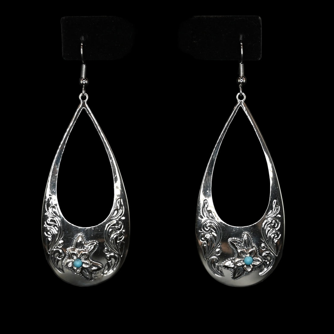 Vogt Silversmiths turquoise blossom teardrop sterling silver earrings with turquoise center