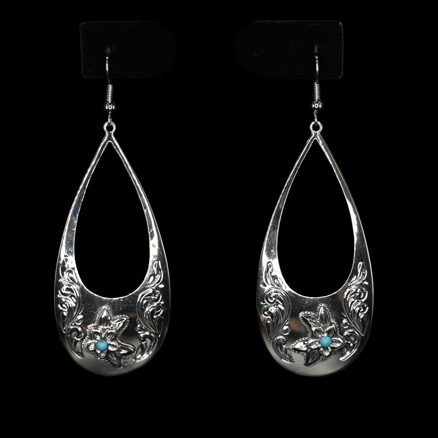 Vogt Silversmiths turquoise blossom teardrop sterling silver earrings with turquoise center