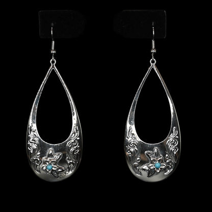 Vogt Silversmiths turquoise blossom teardrop sterling silver earrings with turquoise center