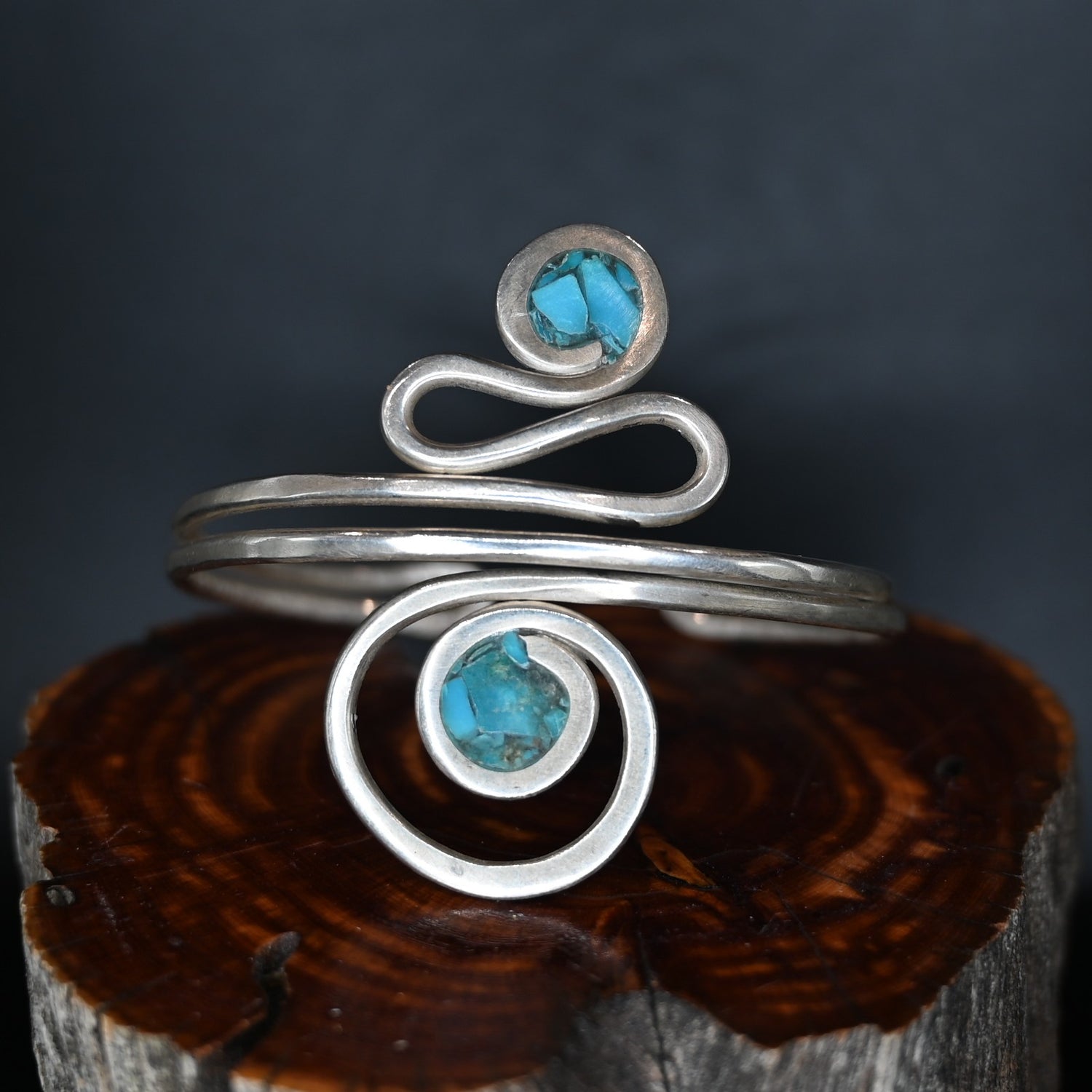 Jeanie Chadwick Jewelry Sterling Silver Gem Cuff Bracelet with assorted natural gemstones, handmade artisan design