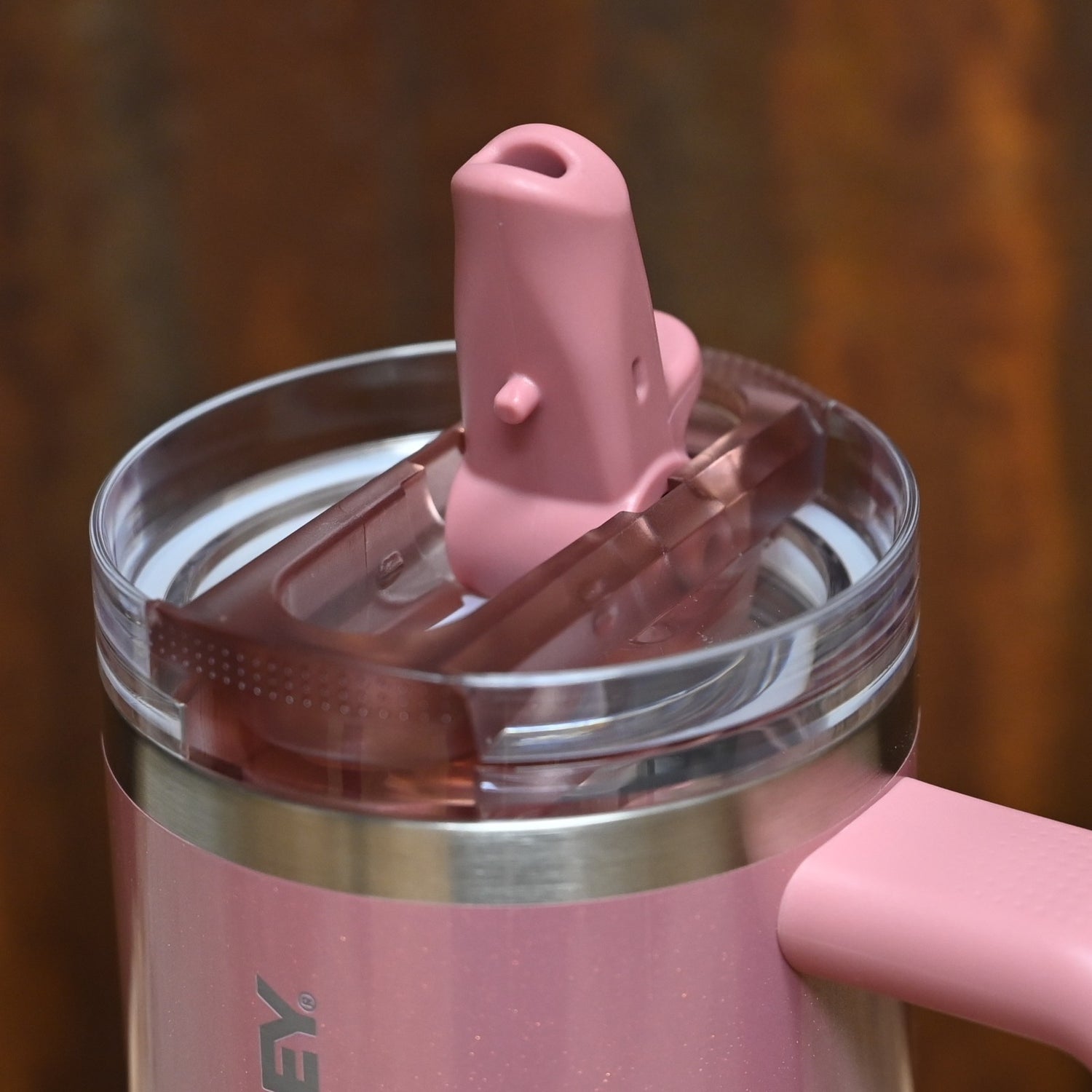 Stanley Quencher ProTour Flip Straw Tumbler 14 oz in Port Shimmer pink/rose metallic with flip straw lid and textured handle