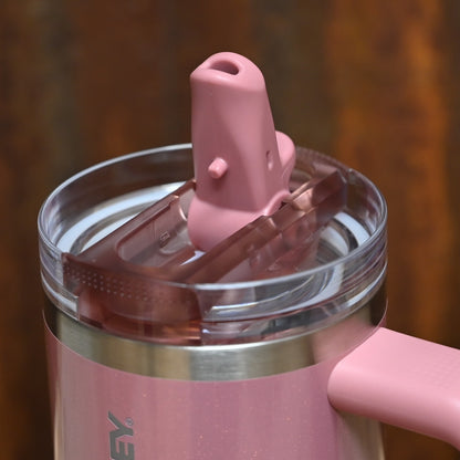 Stanley Quencher ProTour Flip Straw Tumbler 14 oz in Port Shimmer pink/rose metallic with flip straw lid and textured handle