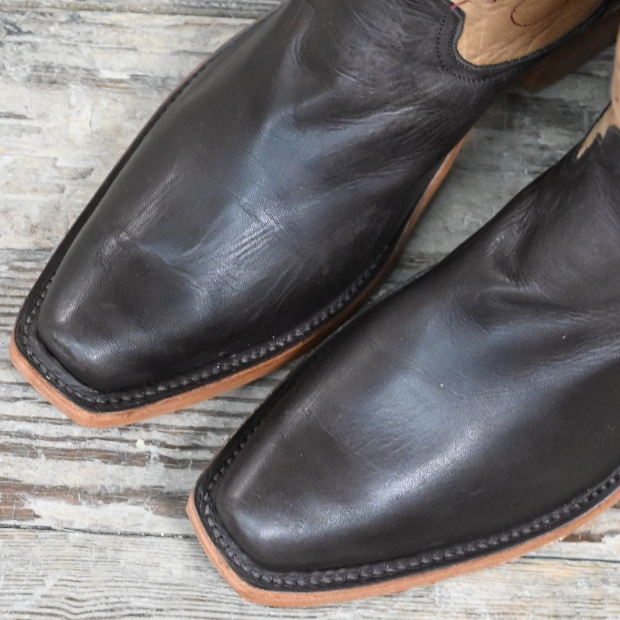 View of Rios of Mercedes Ladies 15″ boot in Chocolate Remuda with Toast top and pointed snip toe