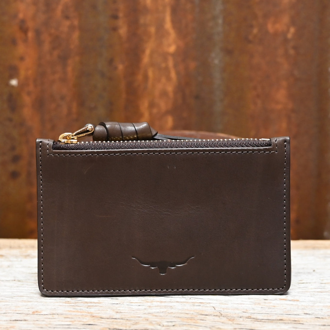 R.M. Williams City Zip Coin Purse in chestnut leather with zip closure