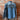 Washed blue denim Hart Shirt by Tasha Polizzi with self-fringe along front and back yokes