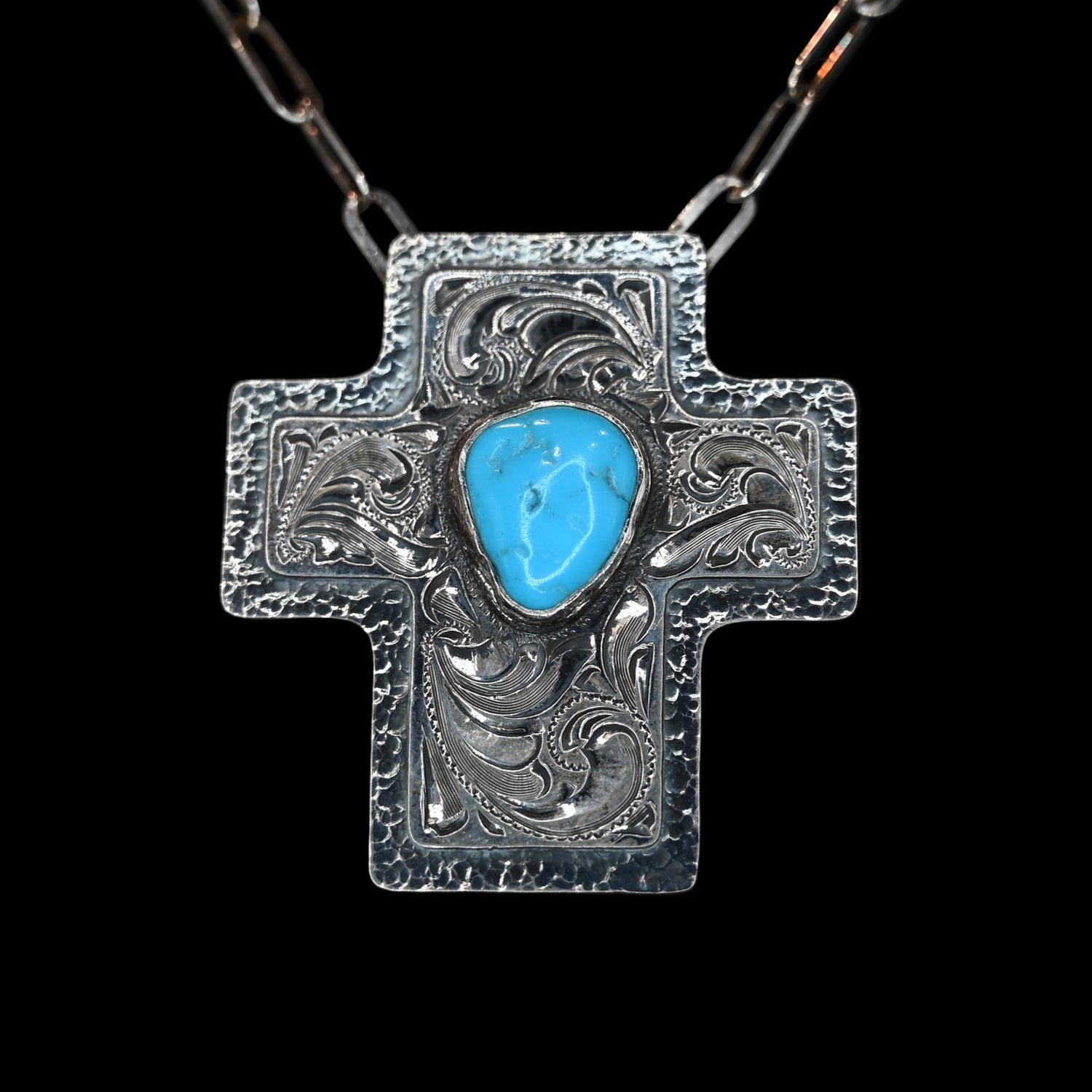 Vogt Silversmiths Whitney cross pendant in sterling silver with turquoise center