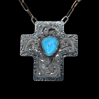 Vogt Silversmiths Whitney cross pendant in sterling silver with turquoise center