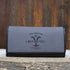 Myra Yellowstone Roverra Ash canvas sling wallet in black with leather trim and zipper closure