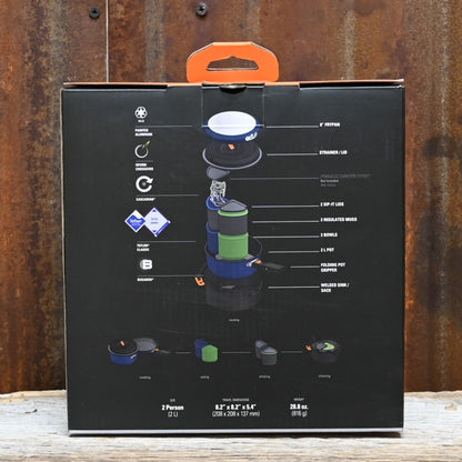 GSI Bugaboo Backpacker two-person non-stick aluminum cook set with nesting pots, fry pan, mugs, and bowls