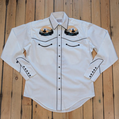 Rockmount Men’s Ivory Cowboy Sunset Embroidered Western Shirt