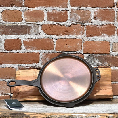 View of Smithey No. 10 Flat Top Griddle – Hand-forged cast iron griddle with polished, pre-seasoned surface and extended handle