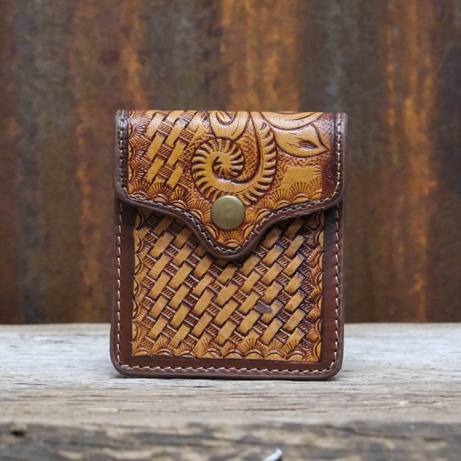 Myra Pocket Sunshine printed canvas wallet with leather trim and zipper closure