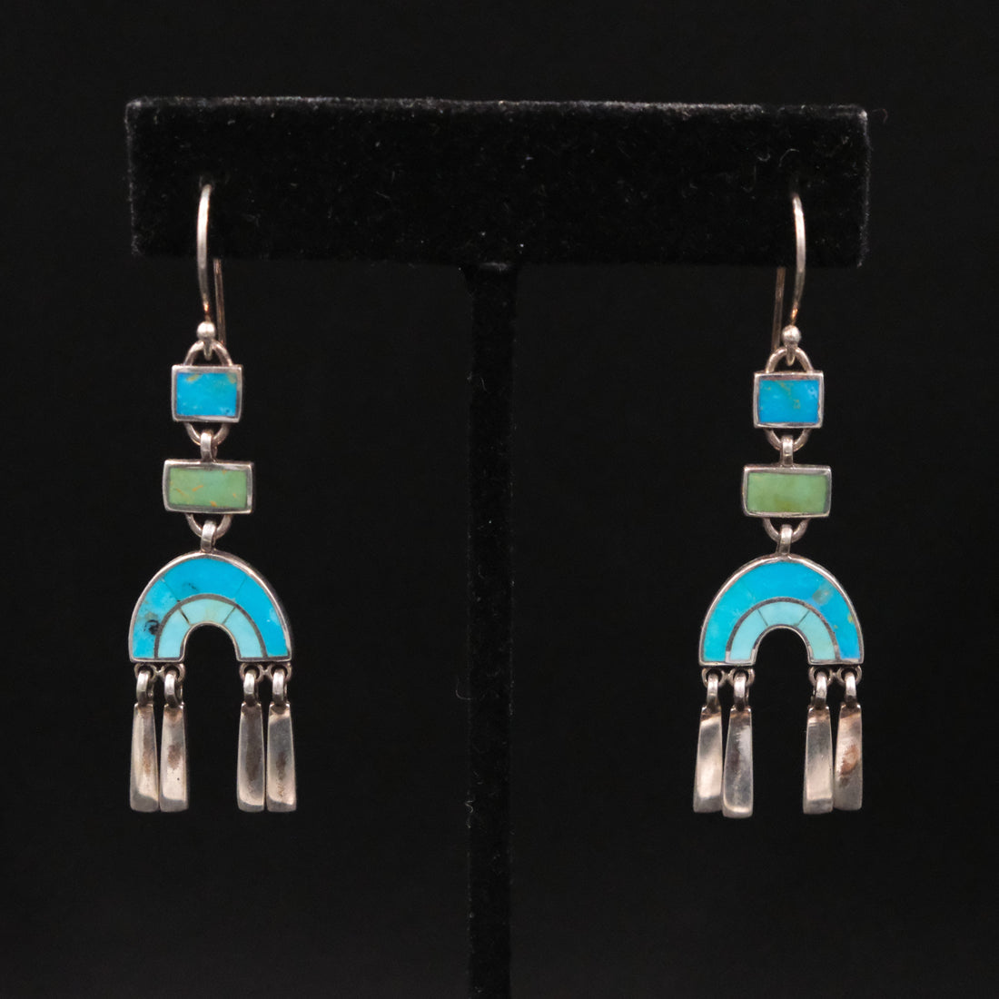 Peyote Bird Pagoda tiered metal earrings with architectural design