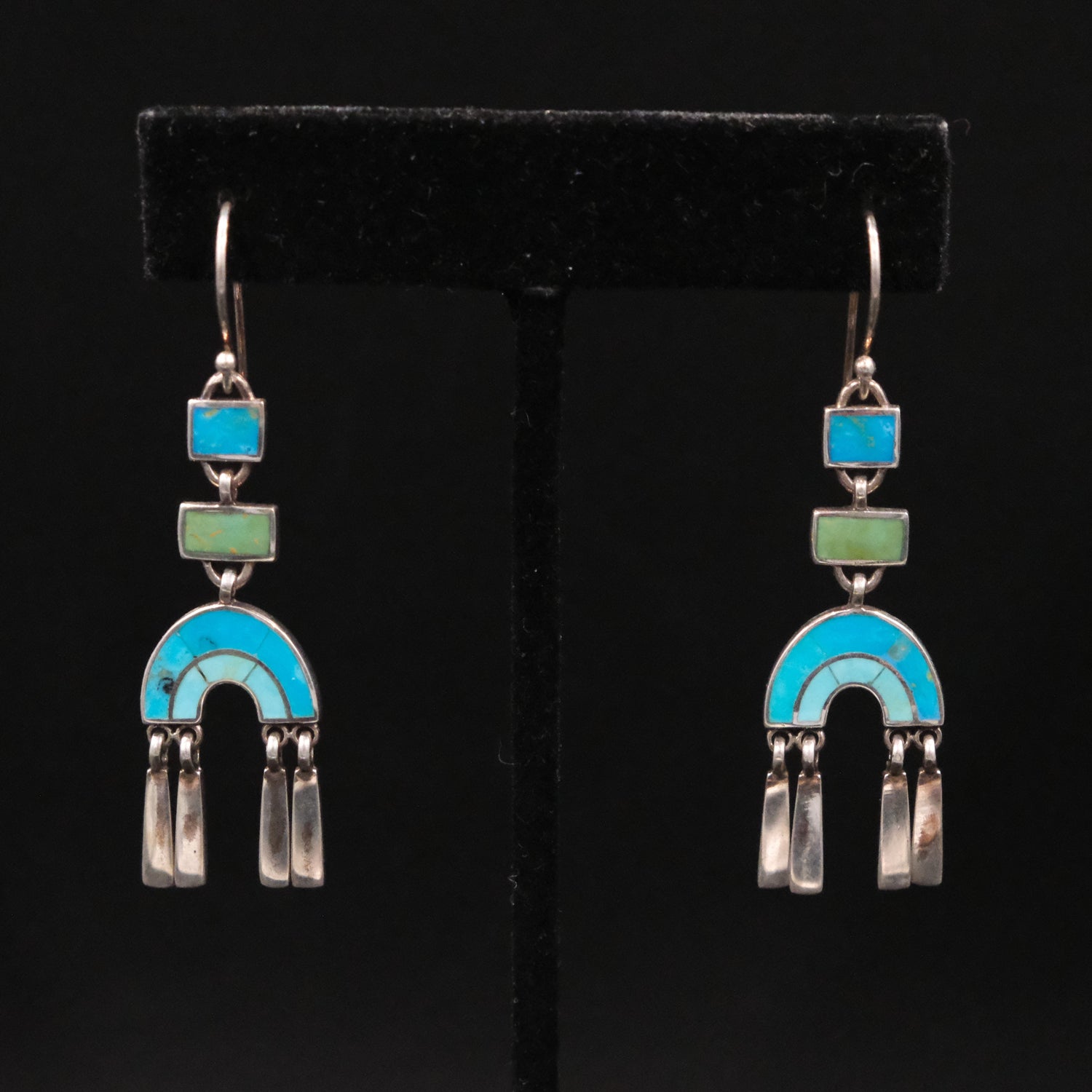 Peyote Bird Pagoda tiered metal earrings with architectural design