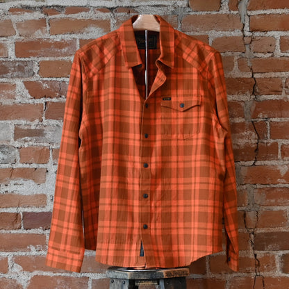 Howler Bros La Grange Lightweight Flannel shirt in Cohen Plaid Pumpkin, chest pockets and plaid pattern