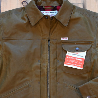 Filson × Wrangler Adventure Jacket in tan, waxed canvas outer with wool lining