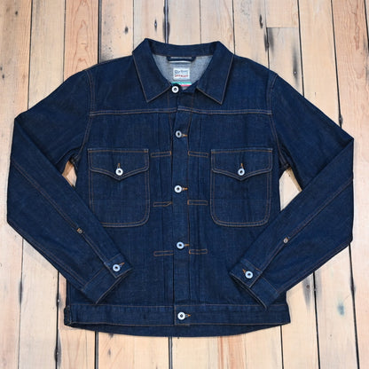 Blue Blanket Denim Jacket in Japanese Indigo with buckle-back cinch and flap pockets