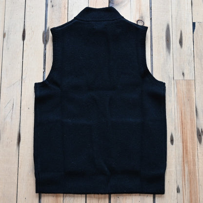 View of Pendleton men’s wool sweater vest in black khaki with zip front and mock neck