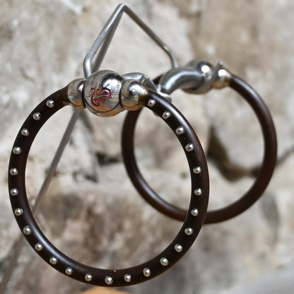 Tom Balding Ballhinge Ring Snaffle with sweet iron mouthpiece, copper inlays, and brown dot-finished ring.