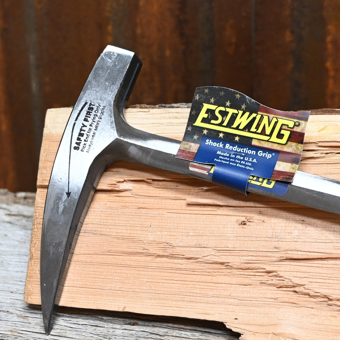Estwing long handle rock pick with pointed tip forged steel and shock reduction grip