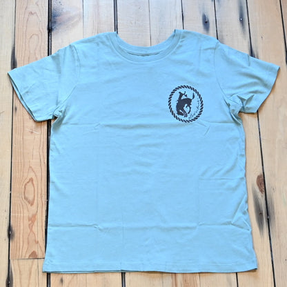 Seafoam Pendleton Whisky Graphic Tee with bold Western graphics, relaxed fit, and logo on front and back