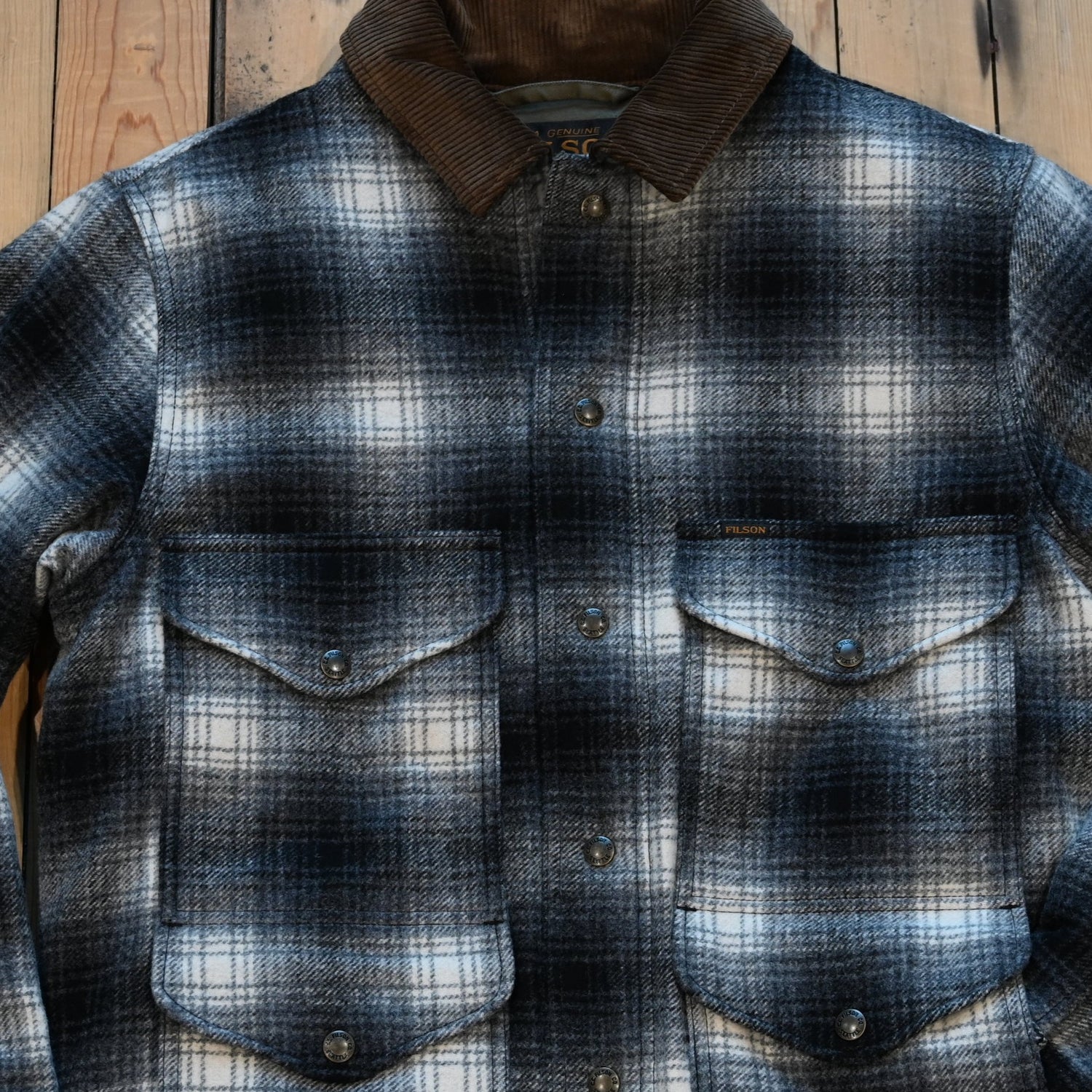 Filson Spokane Insulated Cruiser Jacket in charcoal ombre wool-blend with front snap pockets