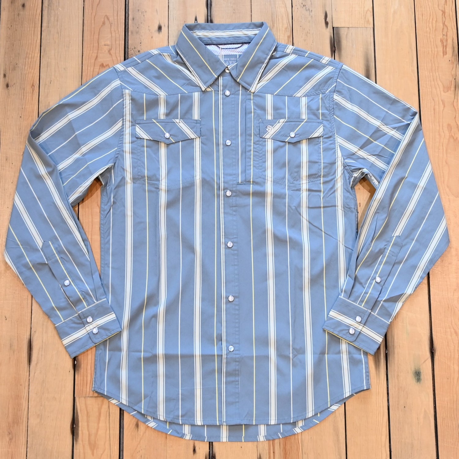 Schaefer RangeTek Western Guide Snap Shirt in Rusk with pearl snaps and vented back