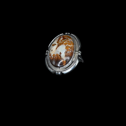 Sunwest Silver Rowdy Billy Boulder Opal Ring in sterling silver with colorful natural boulder opal, size 8