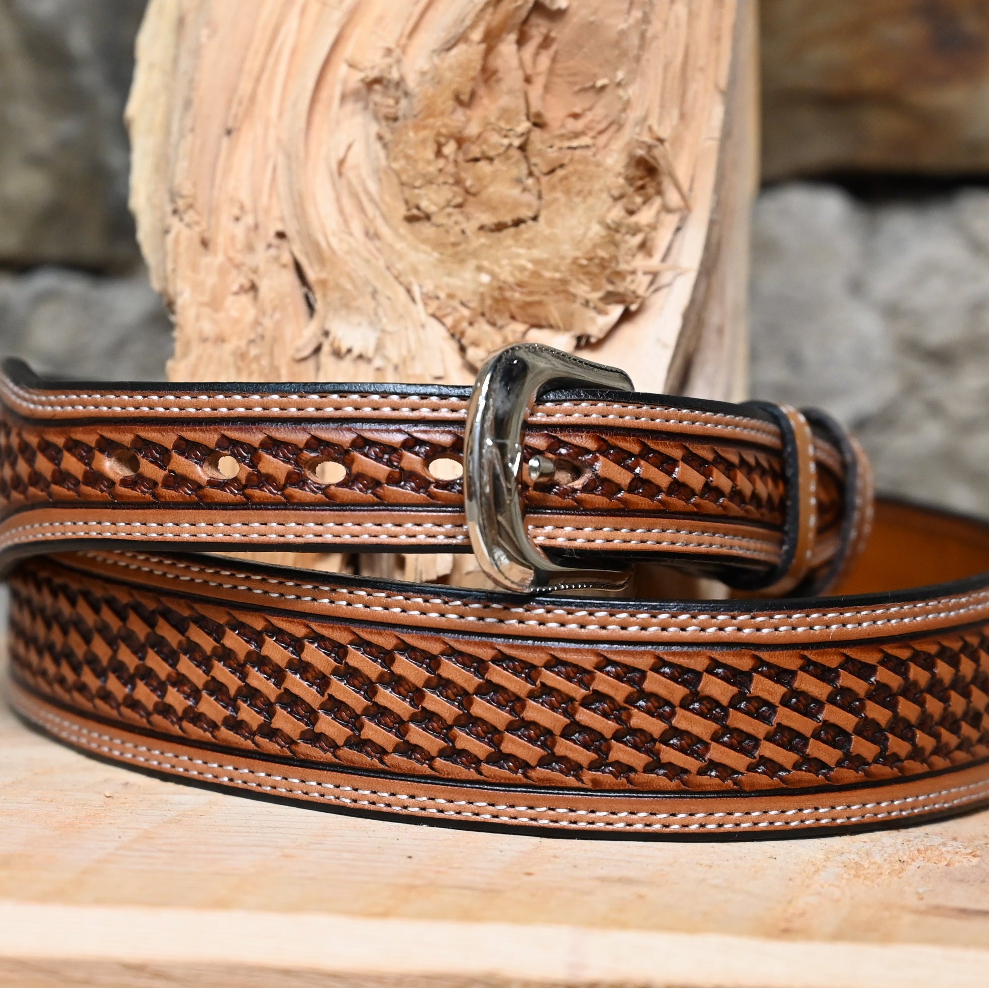 Vogt Silversmiths Leather Russet Basket Weave Belt with a Medium