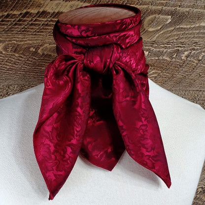 Cowboy Images Jacquard Burgundy Wild Rag 36x36 silk-like scarf with burgundy jacquard weave